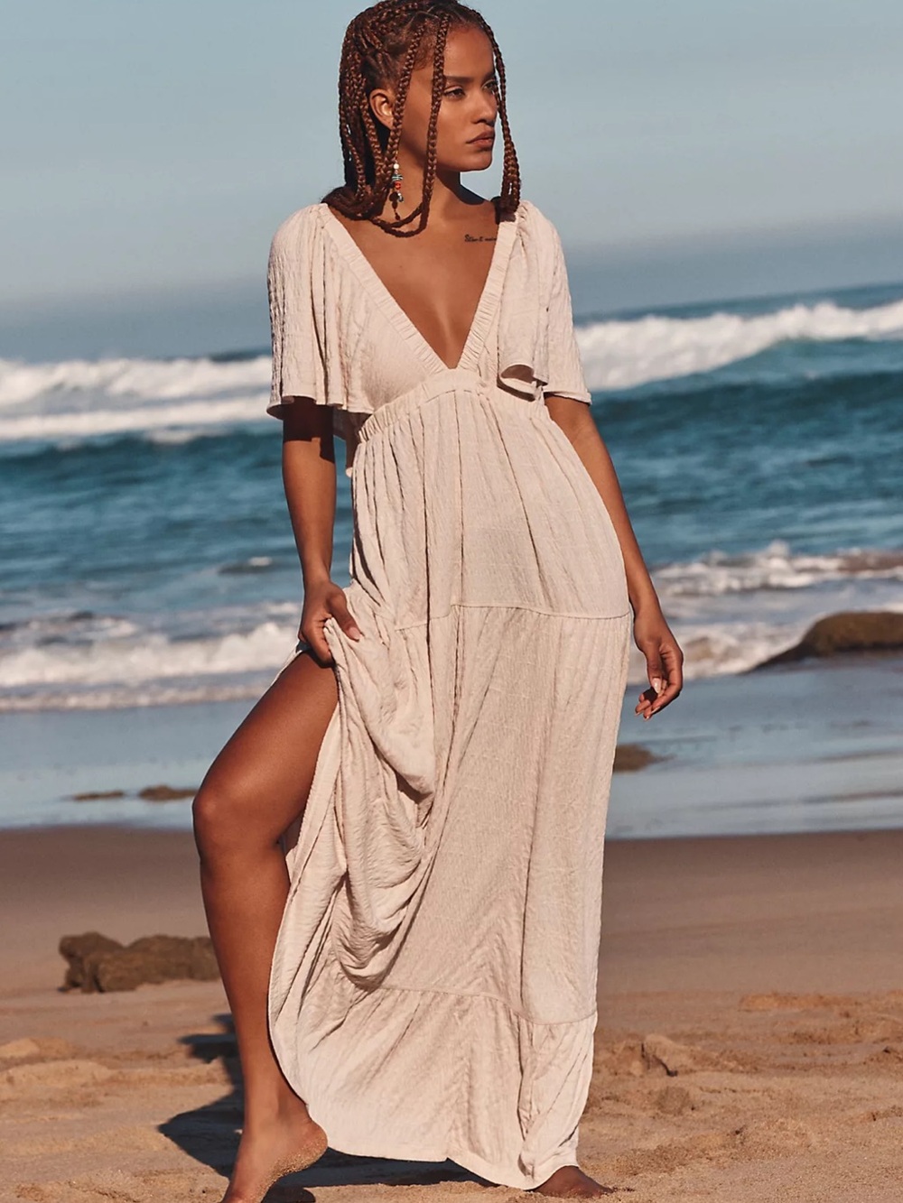 Free People La La Maxi Dress in Oatmeal Beige Cream